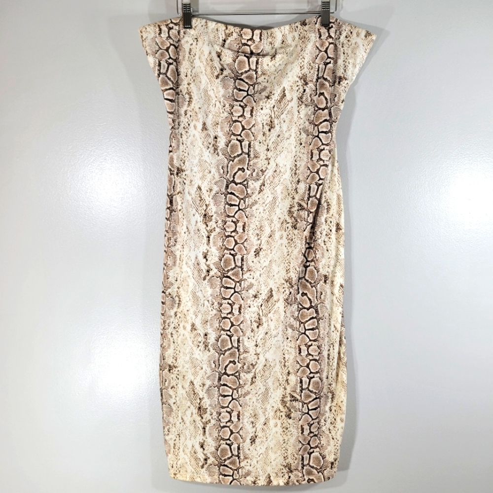 HAUTE MONDE plus size strapless reptile snake print pull-on bodycon midi dress